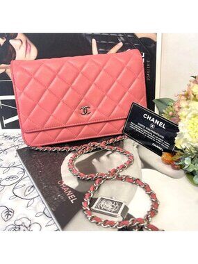 Chanel Chain Wallet Quilted Pink Silver